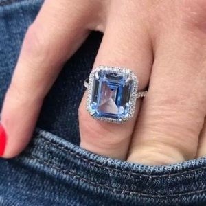 💯 NEW 925 STERLING SILVER SAPPHIRE HALO RING